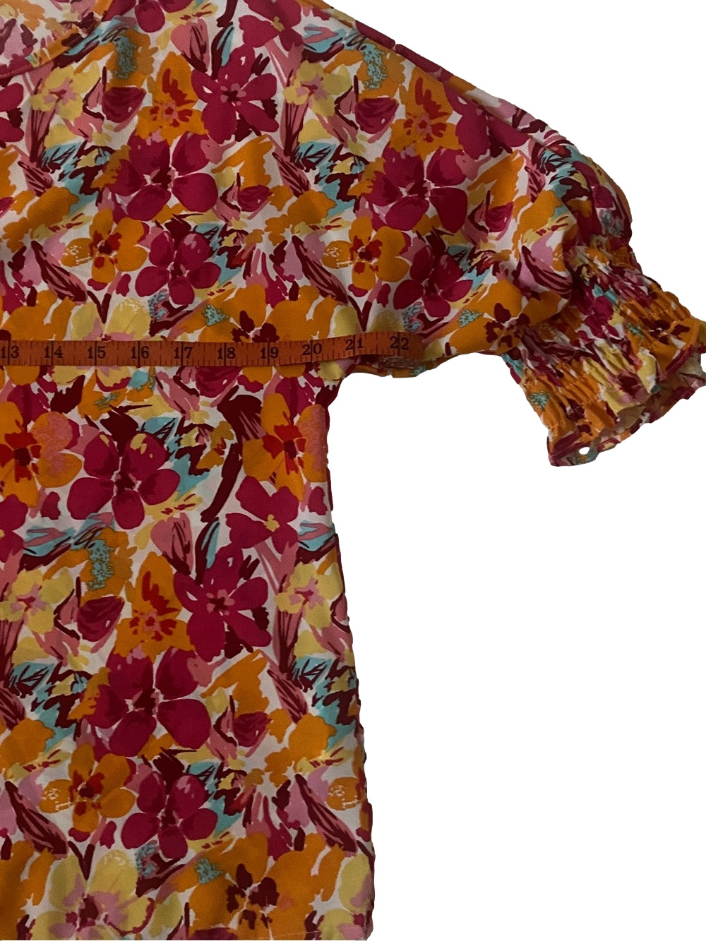 SHEIN Pink & Yellow Floral Ruffle-Sleeve Blouse, Size S, 100% Polyester - Picture 7 of 8